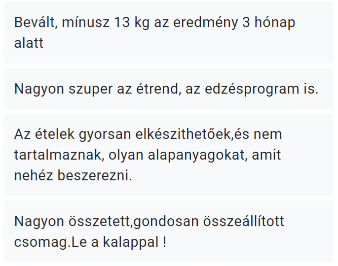 életmódváltó program komplett csomag visszajelzés