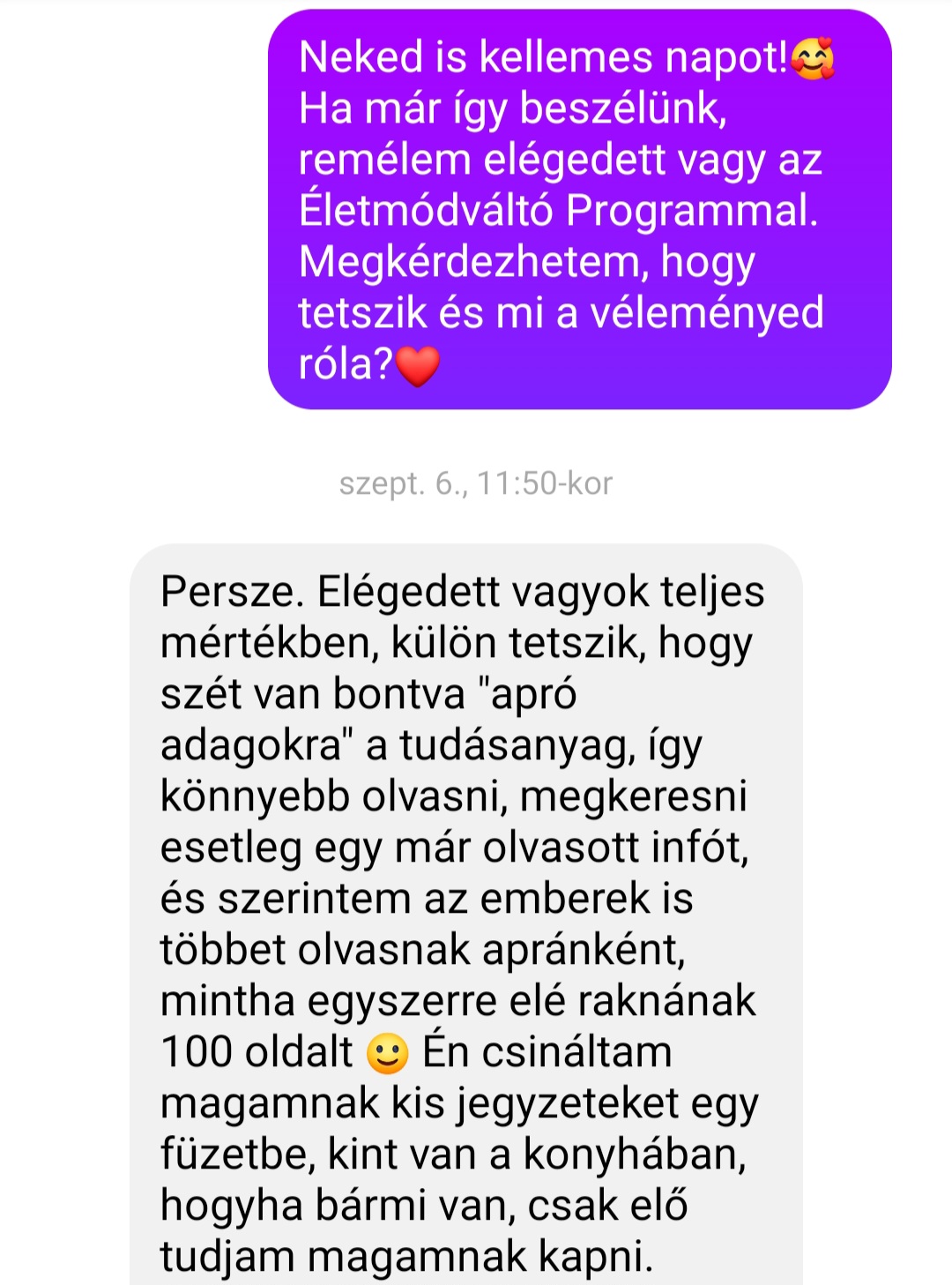 életmódváltó program visszajelzés