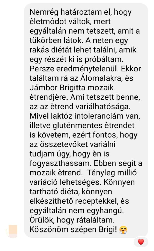 mozaik étrend visszajelzés